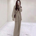 S-XL Ladies Wide Leg Long Pants 2 Piece Set Casual Plain Turtleneck Sweaters Sets Women's Korean Knitted Two Piece Sets