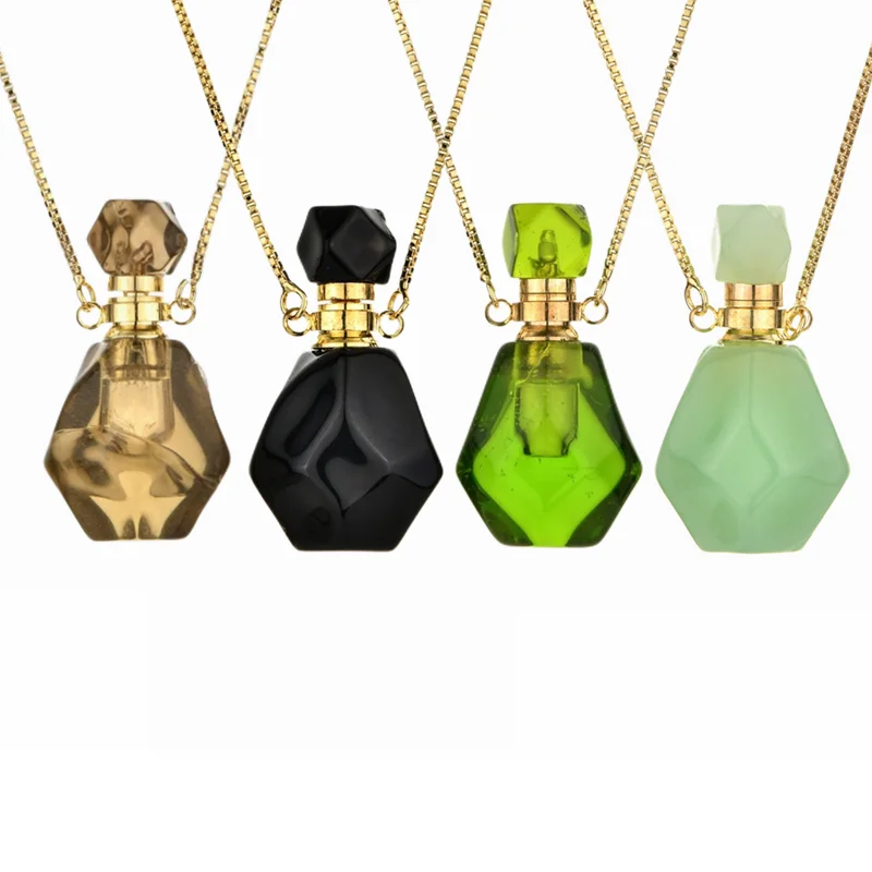 Wholesale Crystal Perfume Bottle Pendant Necklace Aromatherapy Essential Oil Natural Stone Perfume Bottle Pendant Necklace