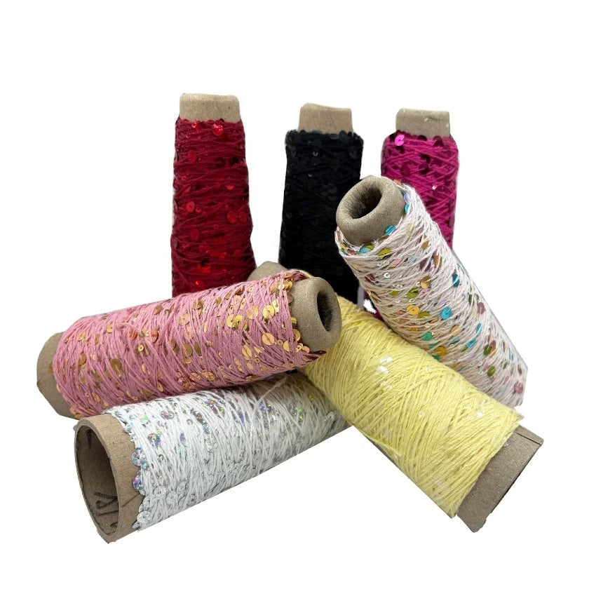 Hot Sales in Russia 100% Cotton Sequins Fancy Yarn Dyed Pattern 3mm+6mm for Hand Knitting Colorful