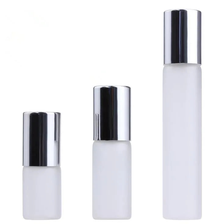 In Stock Wholesale 3ml 5ml 10ml Frosted White Glass Roll on Bottle With Silver Cap for Perfume/essential Oil