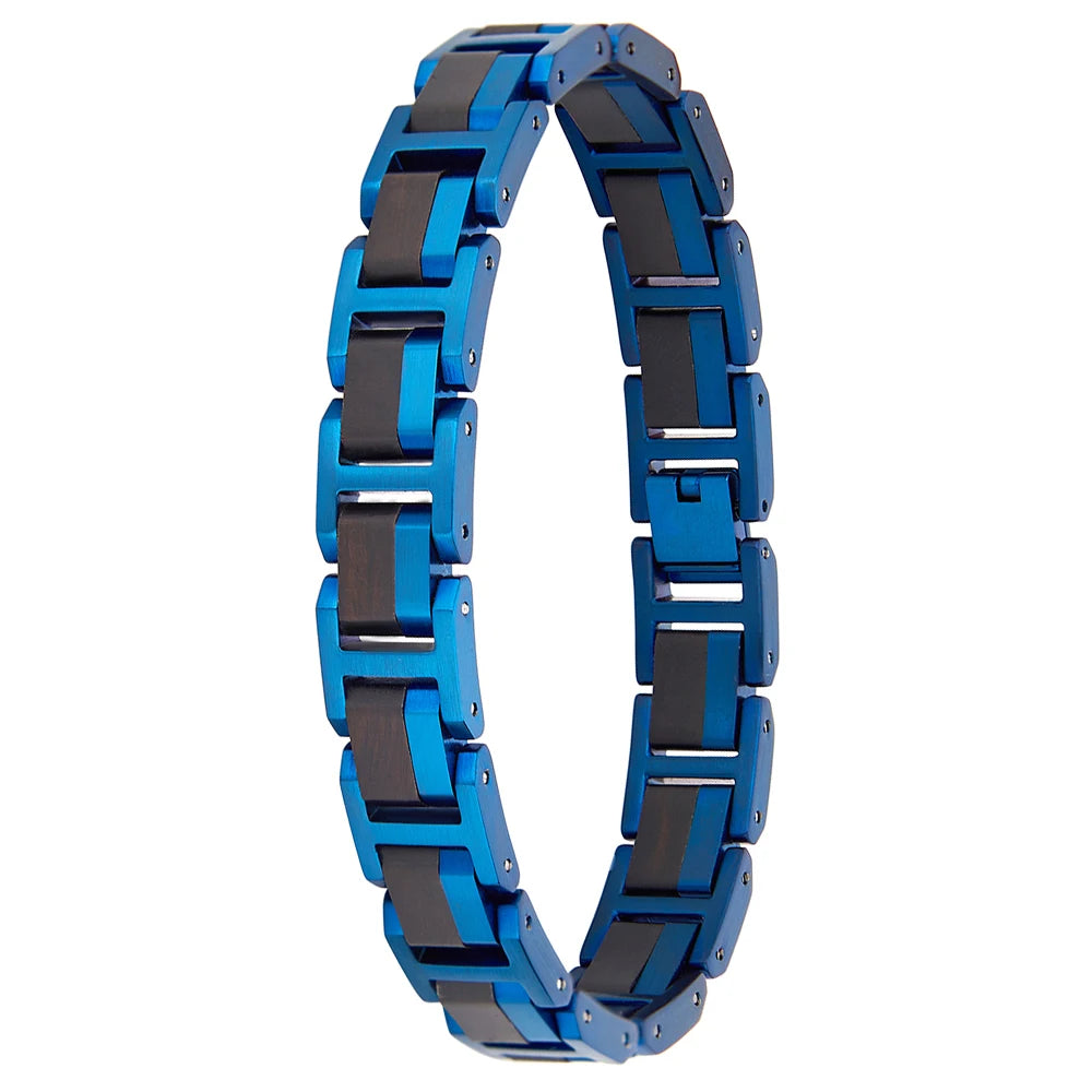 Unique Vintage Unisex Blue Plated Zebra Wood Chain & Link Bracelet-Gift