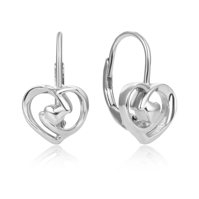 Solid & Open Heart Leverback Earrings in 925 Silver | Interlocking Dual Symbolism | Hypoallergenic Romantic Jewelry