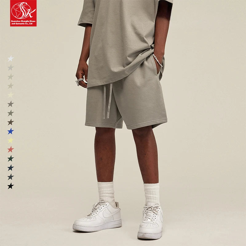 SK 100% Cotton Custom Logo Printed Blank Plain Comfortable Men'S Shorts Athletic Drawstring Vintage Heavy Fabric Short for Men
