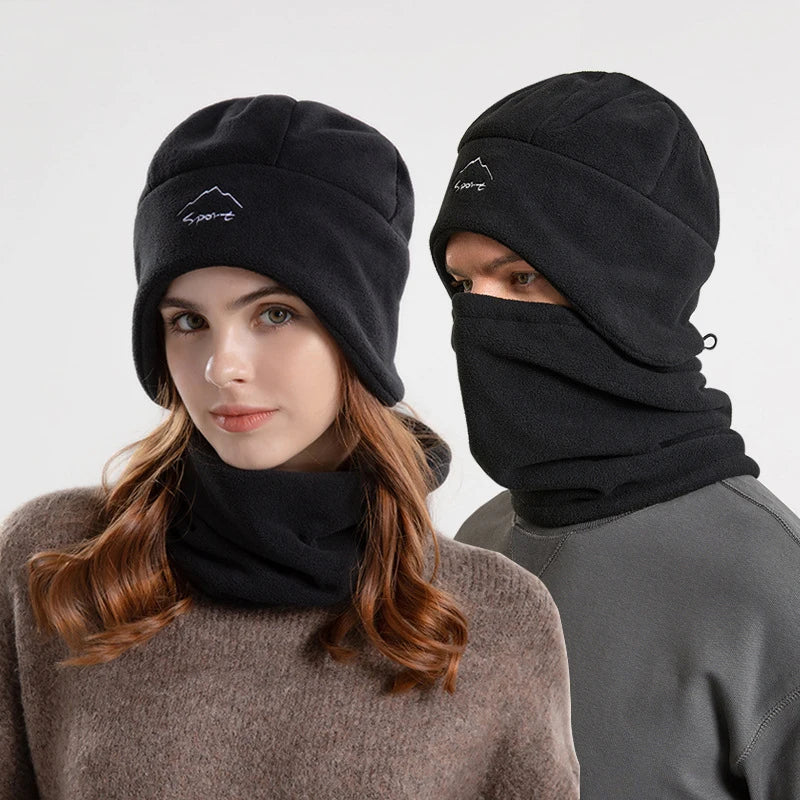 Winter Warm Polar Fleece Earmuff Cap Cycling Windproof Motorcycle Skull Beanie Earflap Hat and Scarf Set