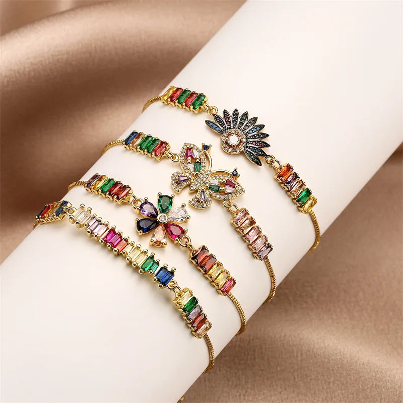 Fashion Jewelry Bracelet Mixed Color Zircon 18K Gold-plated High-end Party Charm Niche butterfly Zircon Bracelet Custom Jewelry