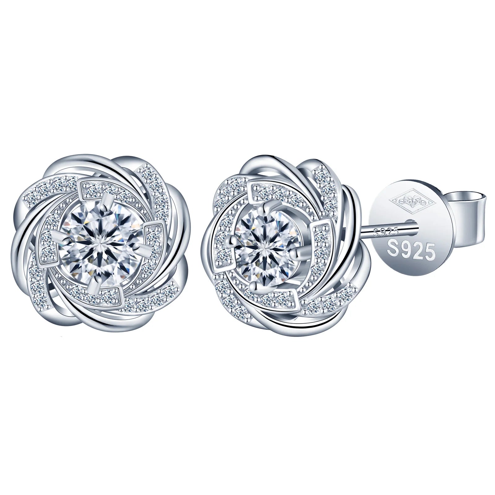 Fashion Jewelry 0.5ct Vvs d Moissanite Stud Earrings 925 Sterling Silver Flower Moissanite Earrings for Women
