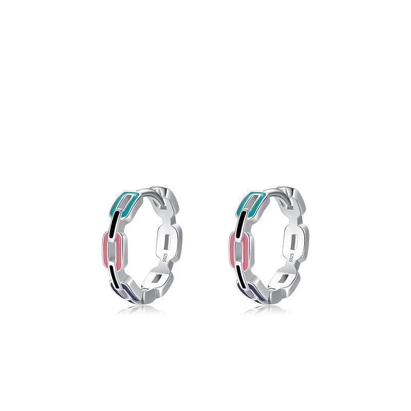 Wholesale Factory Price S925 Sterling Silver Colorful Enamel Earrings Exquisite Fashion Geometric Chain Hoop Earrings