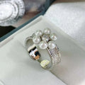 Natural Pearl Flower Shaped Ring with 4mm Opening Design Unlimited Finger Circumference Ring for Girls