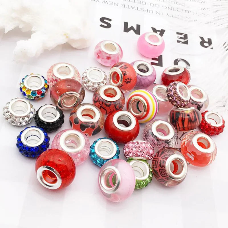 30pcs/lot Murano Glass Spacer Beads Big Hole Beads for European Snake Chains Bracelets