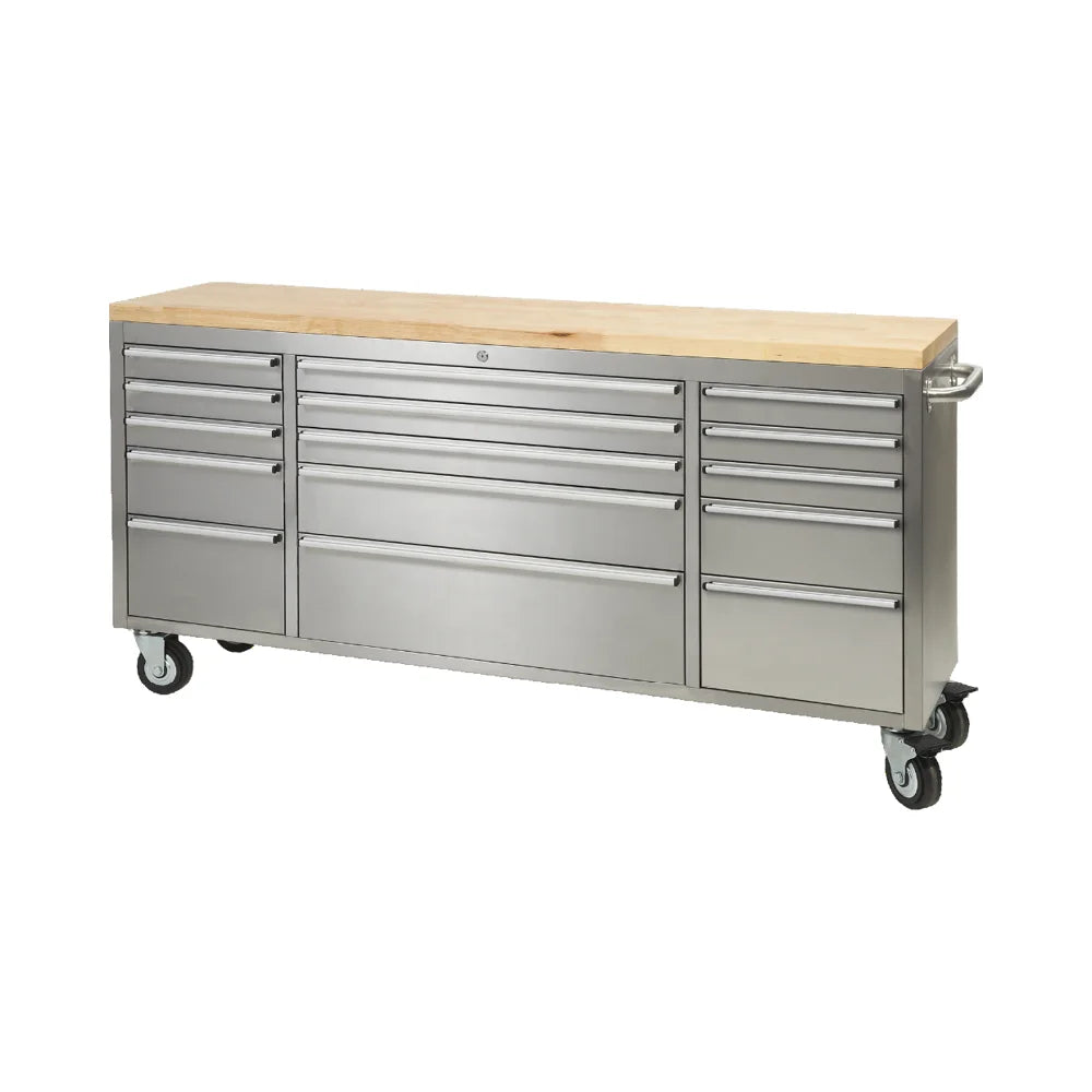 Stainless Steel Workbench with Iron Handle Powder Coated Wood Cabinet Tool Cart for Garage Workshop Customizable OEM Support