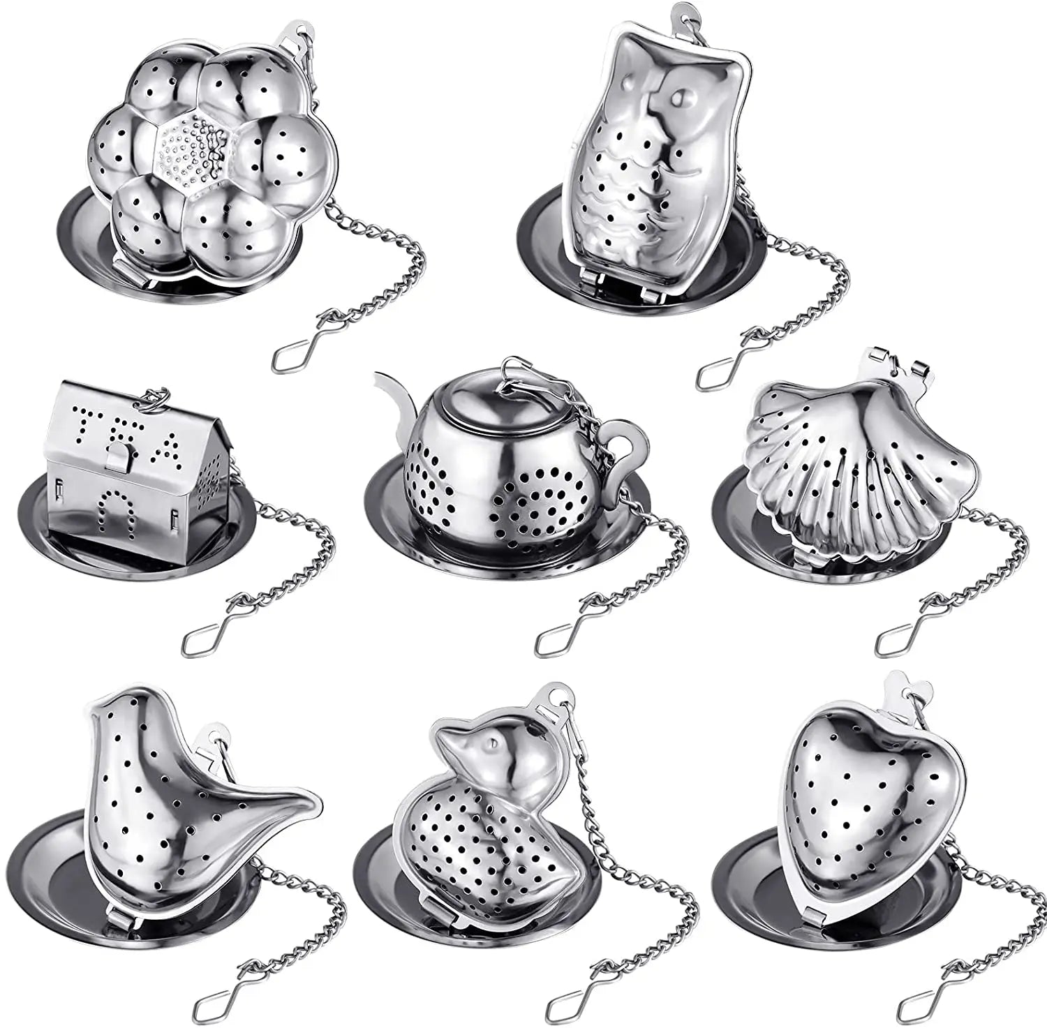 Stocked Animal Loose Tea Holder Infuser Ball Tea Filter Steeper Loose Leaf Tea Infuser With Chain Hooks and Drip Trays