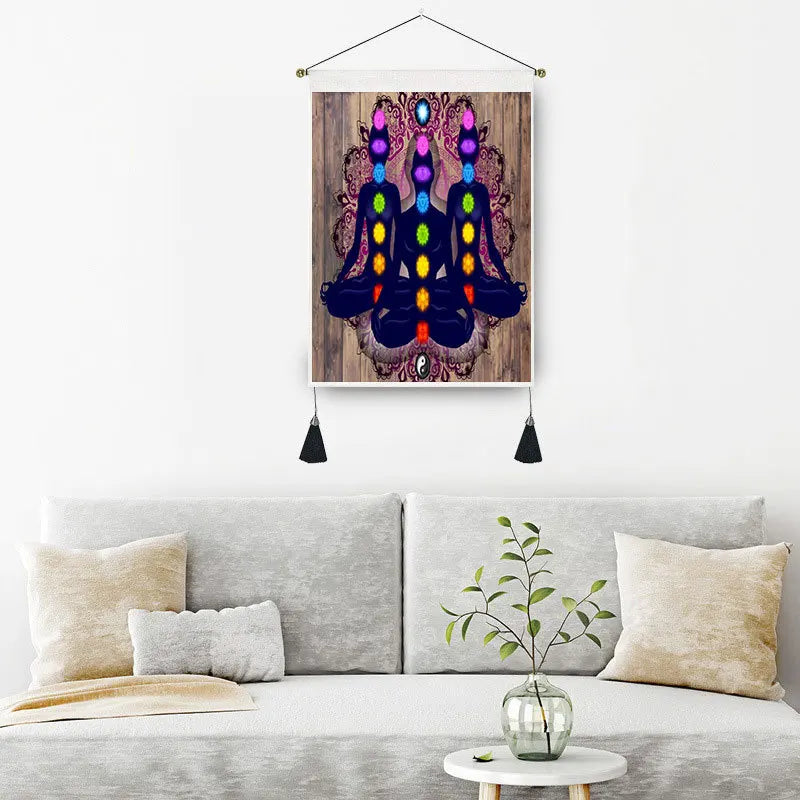 Indian Buddha Statue Meditation 7 Chakra Tapestry Wall Hanging Mandala Tapestries Wall Cloth Psychedelic Blanket