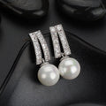Factory Direct Sale Trendy Geometric Huggie Earrings with Cubic Zirconia 925 Sterling Silver & Shell Pearl-Wedding Gift