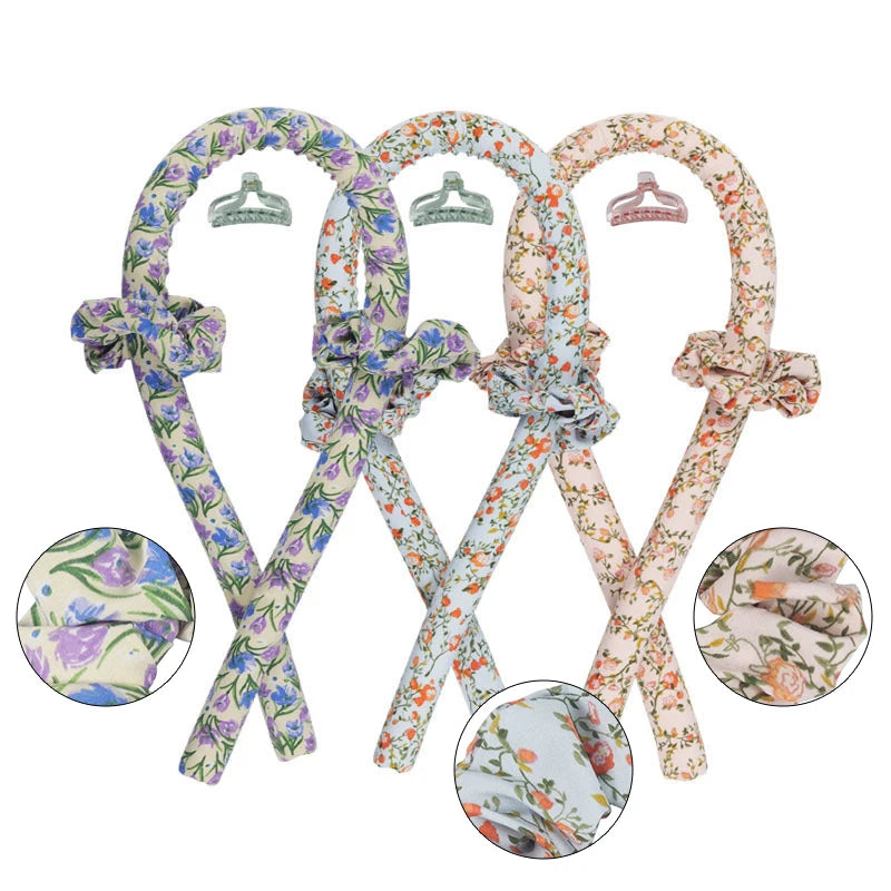 Heatless Hair Curler Set New Floral Print No Heat Small Flower 4pcs Set Hair Roller