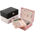 Luxury Wood Faux PU Leather Jewelry Box Packing Pink Jewelry Organizer Stand  for Gift and Watches with Lock and Key