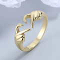 Cheap Valentine's Day Romantic Gold Plated Gesture Heart Shape Ring Love Heart Hand Ring for Women