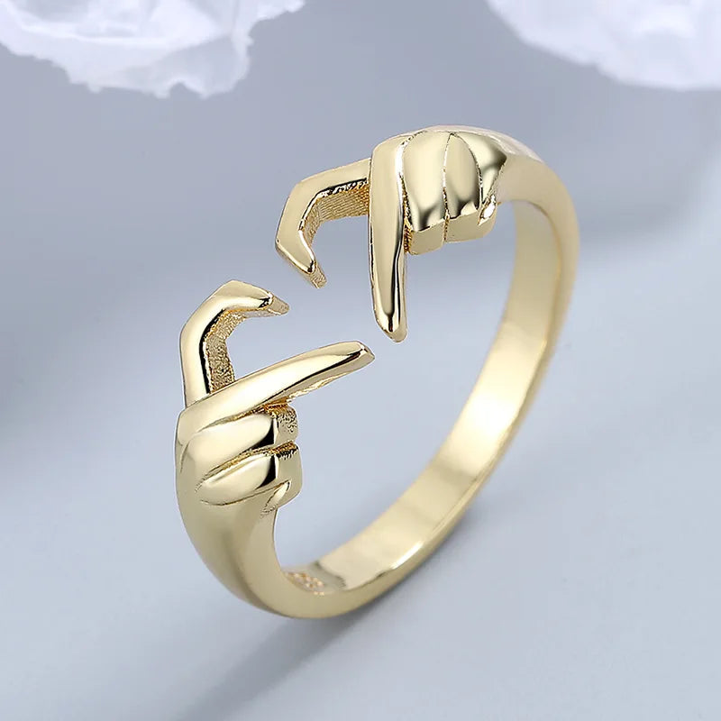 Cheap Valentine's Day Romantic Gold Plated Gesture Heart Shape Ring Love Heart Hand Ring for Women