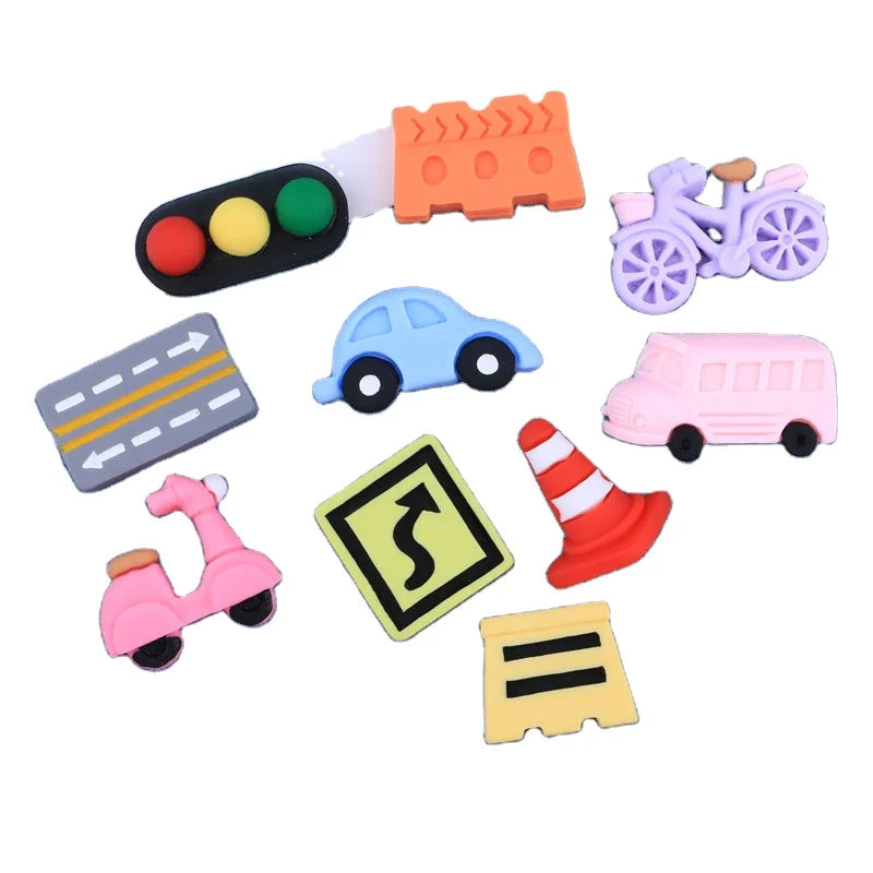 100pcs Mixed Mini Transportation Facilities Barricade Traffic Sign Car Resin Charms Flatback for Earring Keychain Jewelry DIY