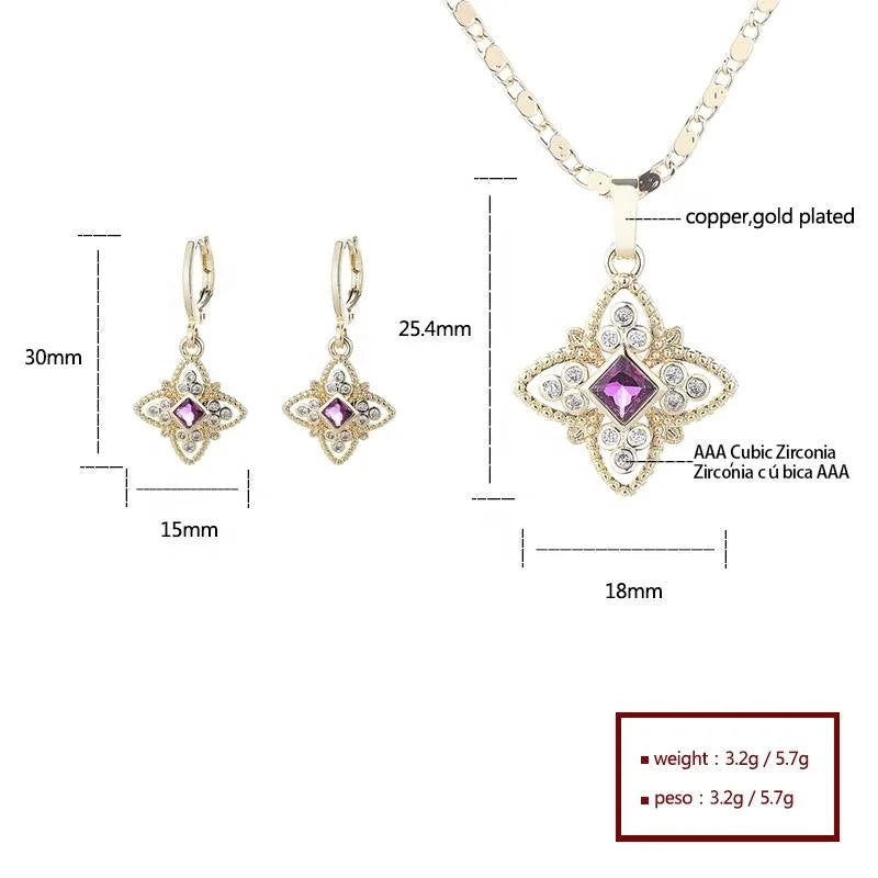 Hengdian 18K Gold Plated Refined Brass Women's 3-Piece Wedding Jewelry Set Zircon Earrings & Necklace for Anniversary & Gifts