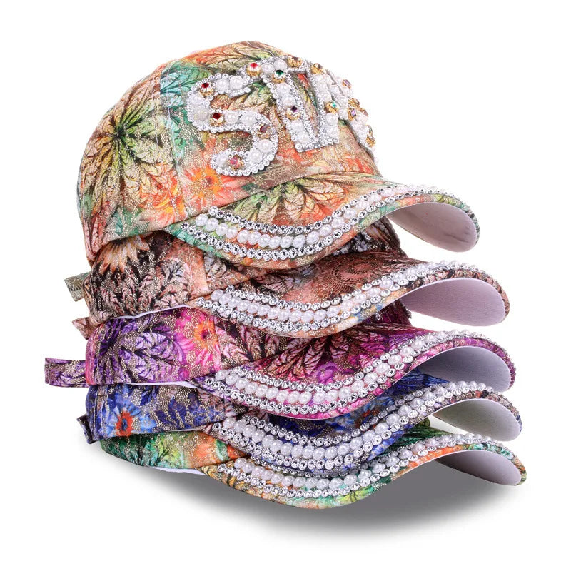 Diamond Fashion Luxury Rhinestone Baseball Cap Hats Women 6 Panel Sports Hats Luxury Star Bling Sports Baseball