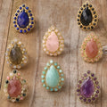 Teardrop Rings Natural Gem Stone Bead Healing Crystal Engagement Jewelry for Women Amethyst Labradorite Boho Gifts