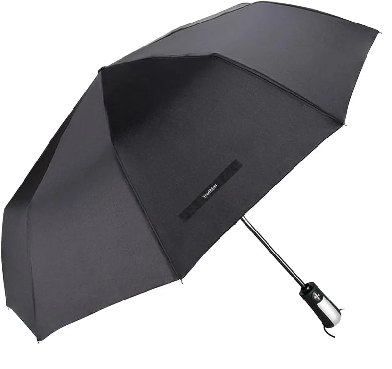 Wholesale Automatic Three-Folding Golf Umbrella with Custom Logo Printing Modern Design On/Off Switch Plastic Handle for Rain