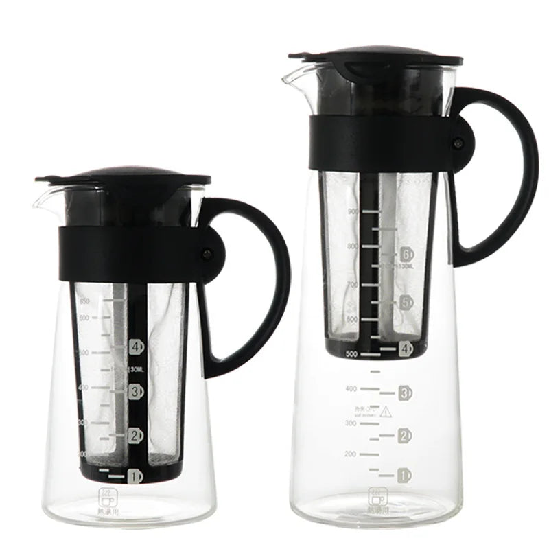Large 950ML Borosilicate Glass Iced Coffee Maker Durable Pitcher & Portable Lid Coffee & Tea Set