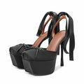 Famous Brand High Heels Sexy Women Lace up Platform Sandals Fashion Square Toe Ladies Summer Slingbacks Shoes