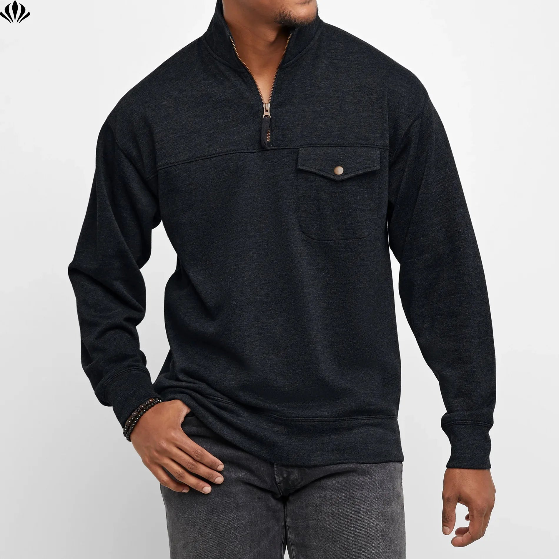 High Quality Custom Quarter Zip Pullover French Terry Chest Pocket Sweatshirt