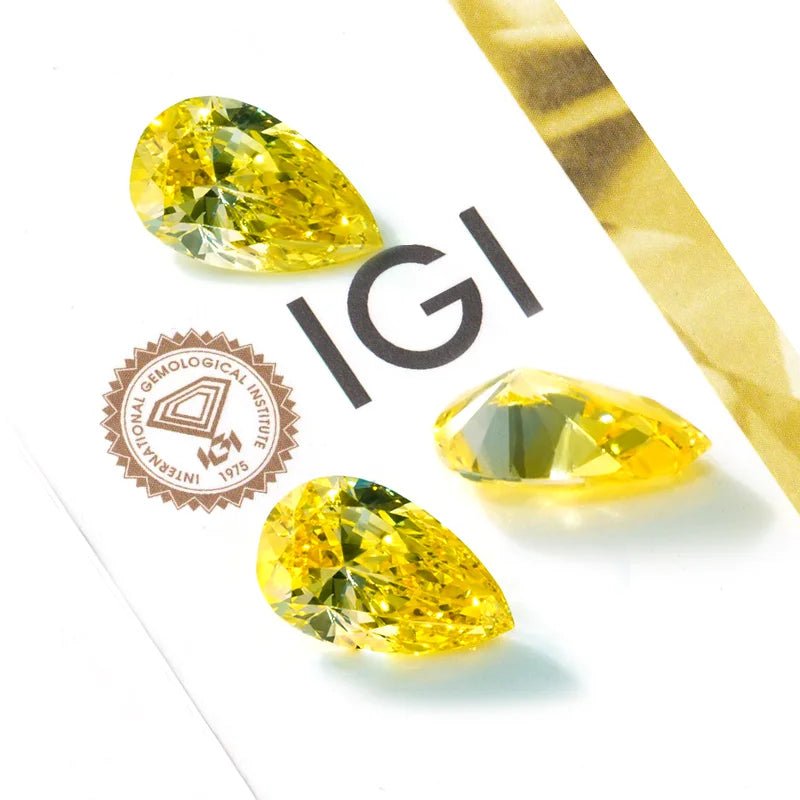Starsgem 1ct 3ct Vs Vvs Synthetic Fancy Wholesale Loose Yellow Color Pear Good Excellent Cutting Lab Grown Diamond