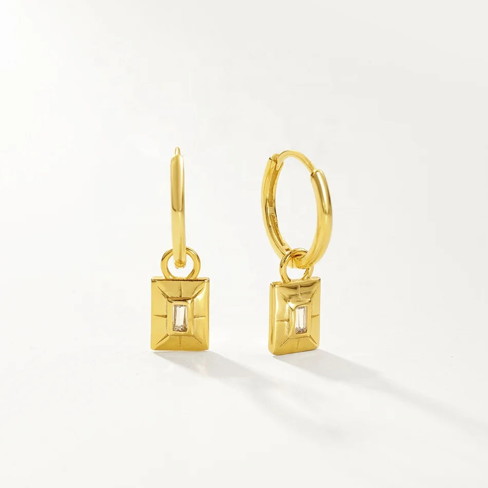 Nagosa Dangling Jewelry 18k Gold Vermeil 925 Sterling Silver baguette Cubic Zirconia Dangle Hoop Earrings