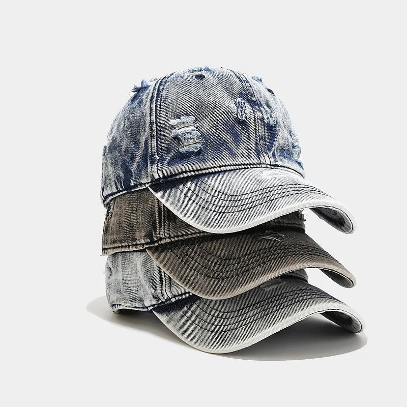 2024 Summer New Distressed Denim Dad Hat Men Women Gorras Europe Street Style Baseball Cap Trend Stage Hip Hop Common Fabric