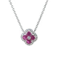 Noble Rhodium & Silver 925 Fine Jewelry Necklace for Women Natural Ruby Four Leaf Clover Trendy Style for Weddings