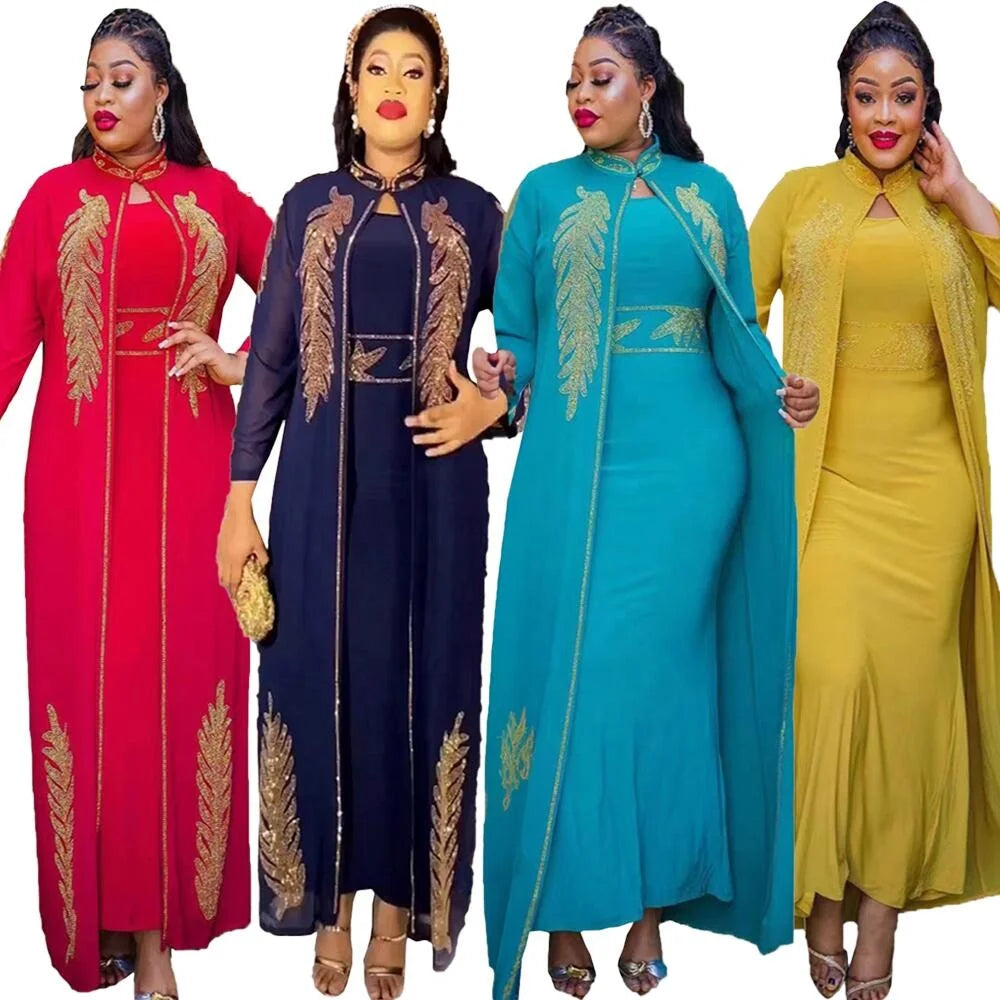New Africa Clothing African Evening Dresses Rhinestones African Fabric Dress Two-piece African Dresses for Women Clothing