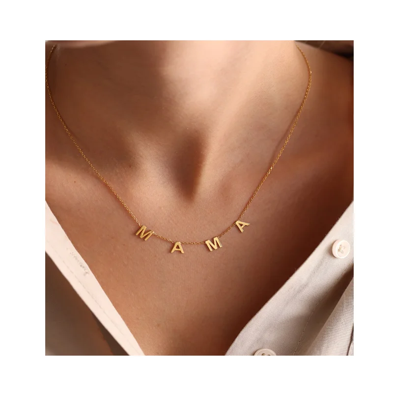 Initial Letter Name Necklace for Mama Stainless Steel Gold Chain Jewelry With Zircon for Mother's Day Gift