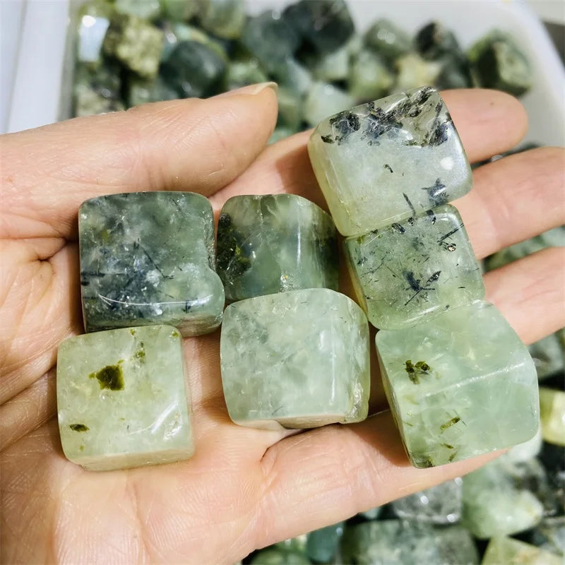 Natural Healing Gift Green Crystal Tumbled Stone Prehnite Agate Cube