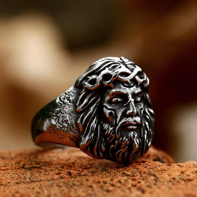 SS8-1162R 2023 New Design Stainless Steel Christian Jesus Ring Men's Finger Ring Punk Hip Hop Jewelry Wholesale Gift