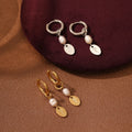 Stainless Steel 18k Pvd Waterproof Rose Flower Engraved Hoops Earrings Women Natural Seashell with Pearl Dangle Earrings
