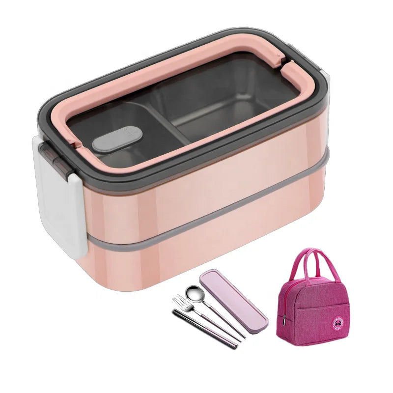 Customized Logo Multi-Color Stainless Steel Bento Lunch Box for Adults and Children Tableware Meal Bag for Food Storage