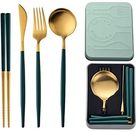 Traveling 3/4 Pcs Portable Folding Camping Pocket 18/8 Silverware 304 Stainless Steel Travel Cutlery Set with Case