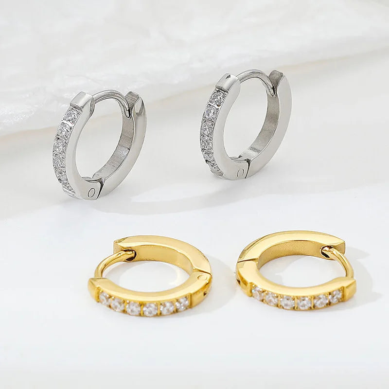 OEM Wholesale 18k Gold Plated Earrings Tiny Small Minimalist Cubic Zirconia Hoops Huggie Earrings for Ladies