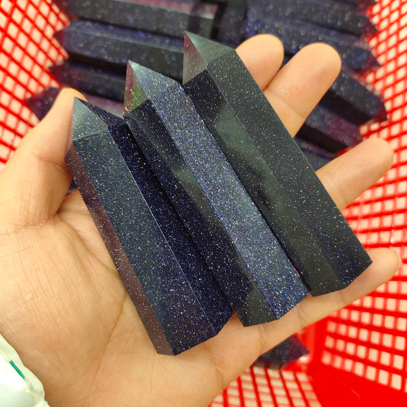 Magnetic Natural Rock Royal Blue Sand Stone Obelisk Quartz Crystal Point Gold Sand Stone Wands Towers
