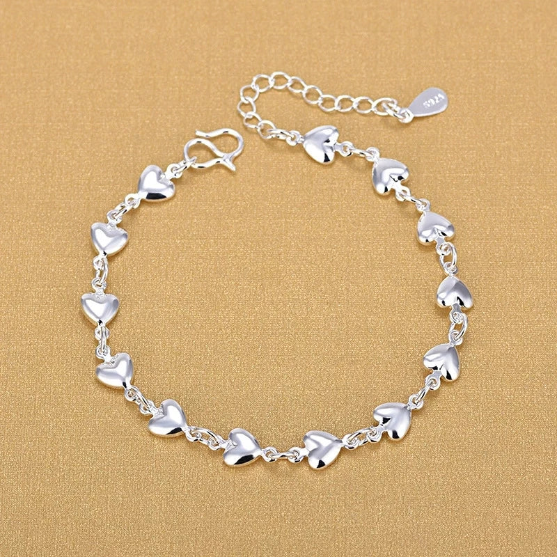 Bijoux Wholesale 925 Silver Heart Bracelets 925 Fashion Charm Bracelets Fine Fashion Bracelet Jewelry for Woman Gift