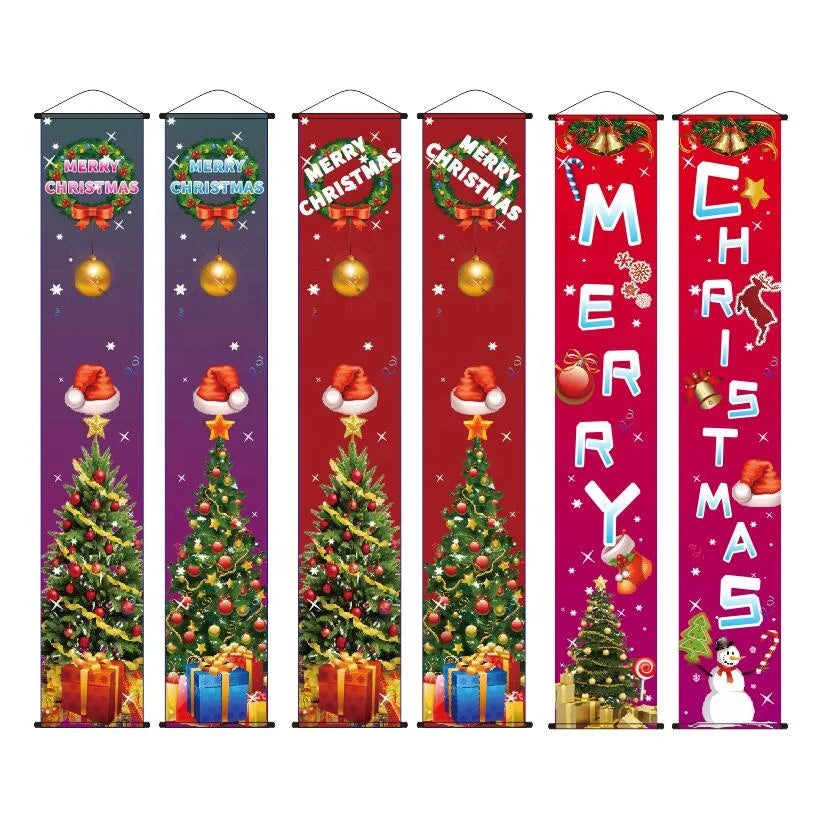 Custom 2026 Newest Christmas Banner Hanging Polyester Flag Decorative Flags on String Factory180X30cm 12X70" UV Resistant.