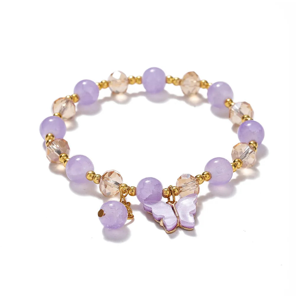 Colorful Butterfly Crystal Bead Bracelet for Girls Classic Style Custom Beads for Anniversary Gift-GMB029