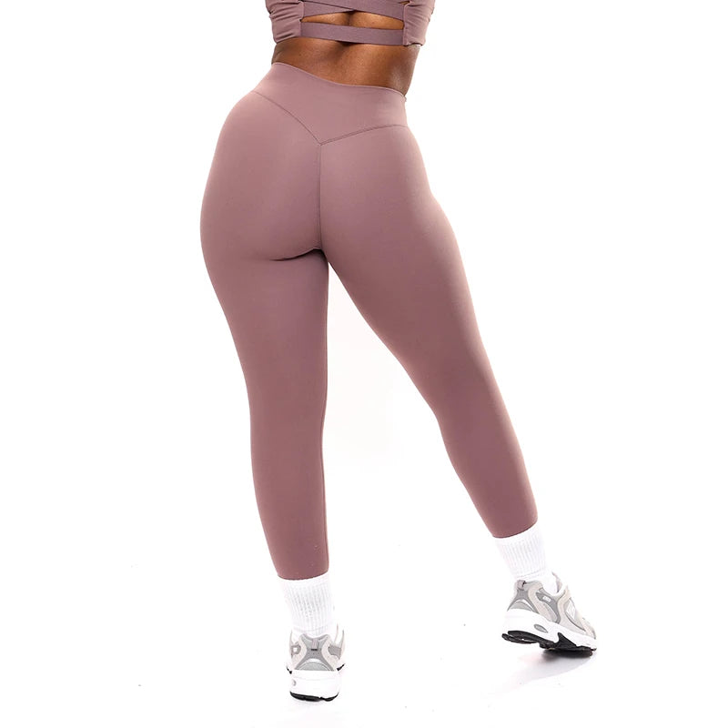 Women's High Waist Yoga Pants Full Length Butt Lift Custom Logo Spandex Sportswear Cross Waist No Front Rise Seam Solid Leggings