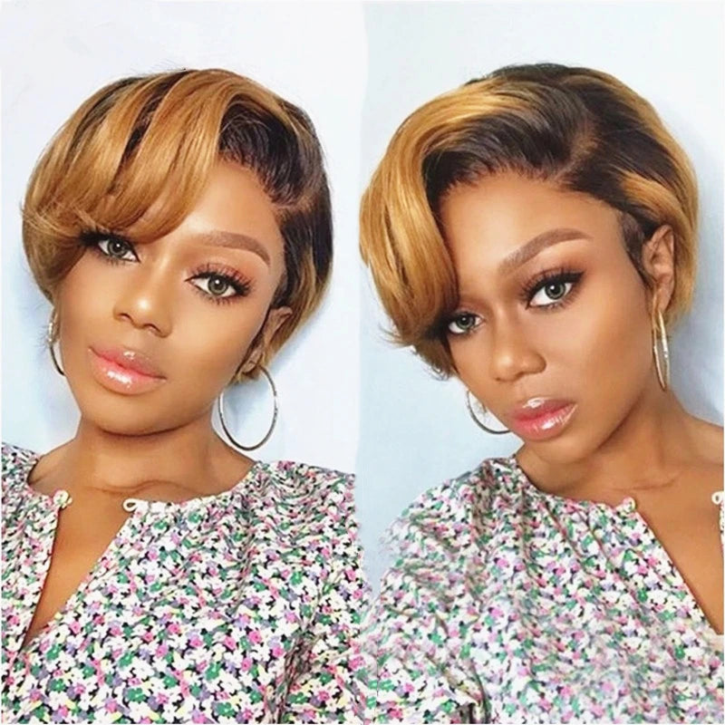 100% Virgin Brazilian Beautiful Short Bob Wigs Style Blonde Pixie Cut Front Lace Wig for Sale