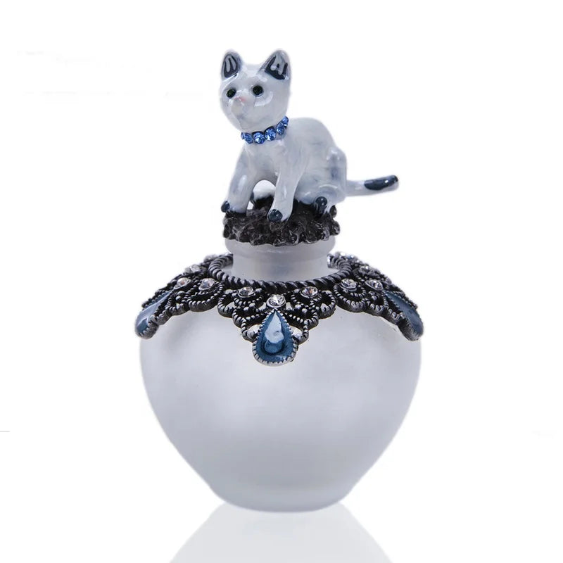 40ml Animal White Cat Frosted Oil Metal Perfume Bottle Empty Glass Essential Oil Refillable Decorative Attar Bottles #70297