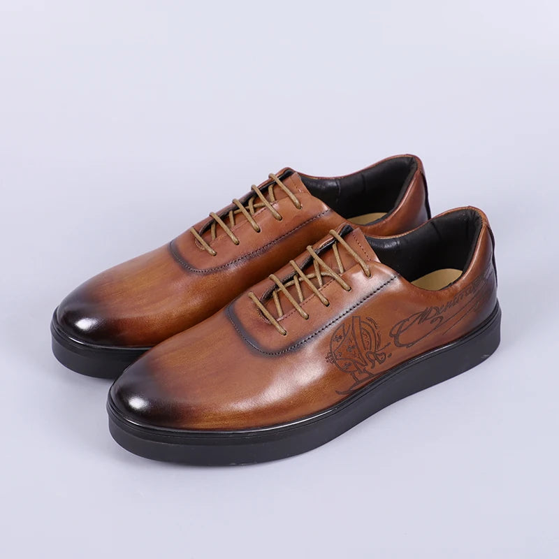 Whole Sale Price Top Layer Cowhide Leather Men's Dress Shoes Round-toe Trendy Casual Sports Shoes for Men New Fashion Men Shoes