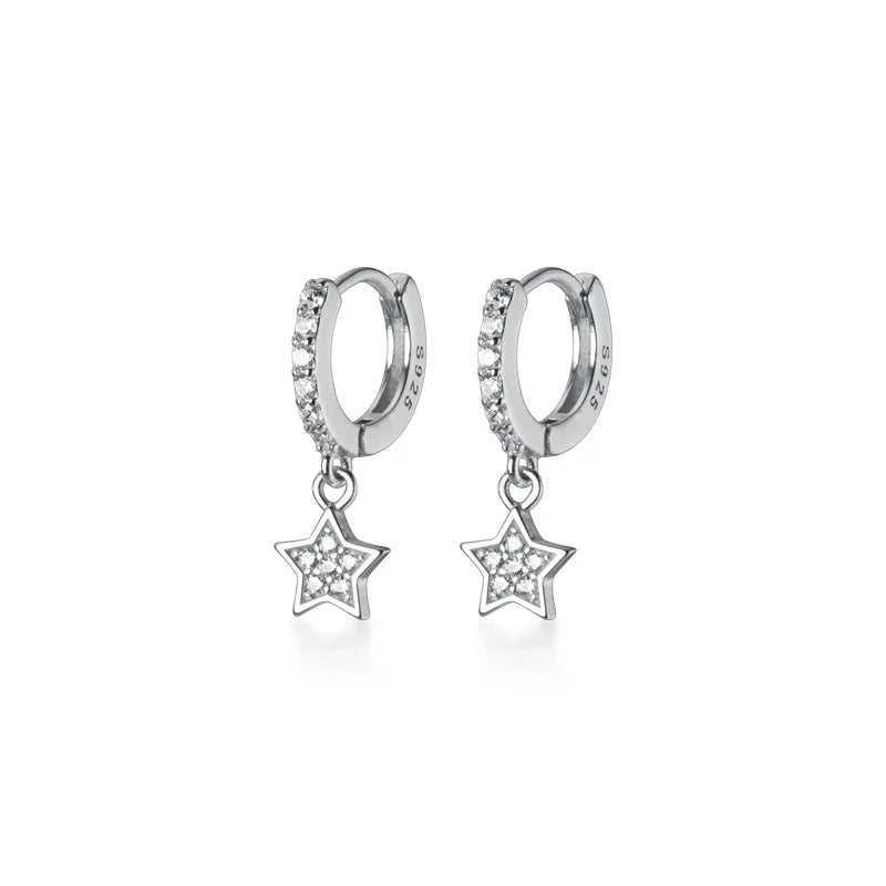 Small Cubic Zirconia Star Pendant 18K Gold Plated 925 Sterling Silver Hoops Piercing Earrings Fine Jewelry for Women